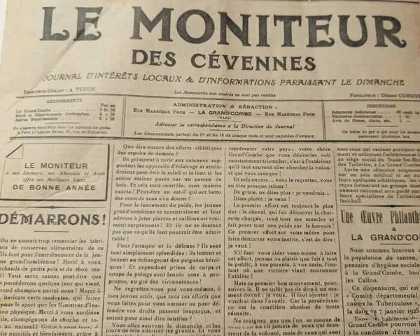 Conférence "Chroniques d'un hebdomadaire grand'combien, le "Moniteur des Cévennes" (1897-1944)" par Laurent AIGLON