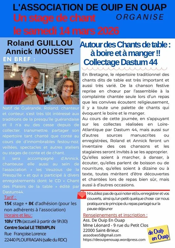 Stage chant : Chant de table, à boire et à manger !!