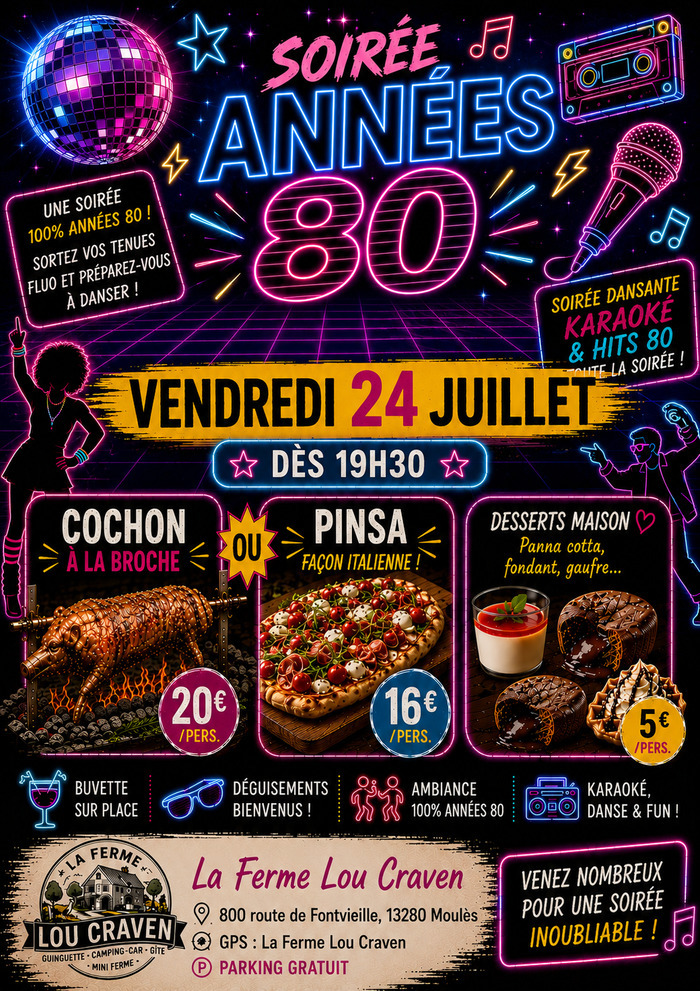 Soirée Années 80 à la ferme Lou Craven