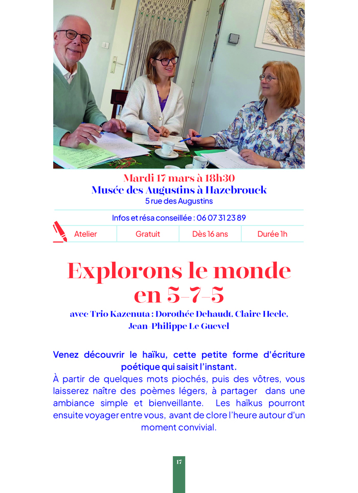 Atelier d'écriture de Haïku "Explorons le monde en 5-7-5" -- Printemps des Poètes