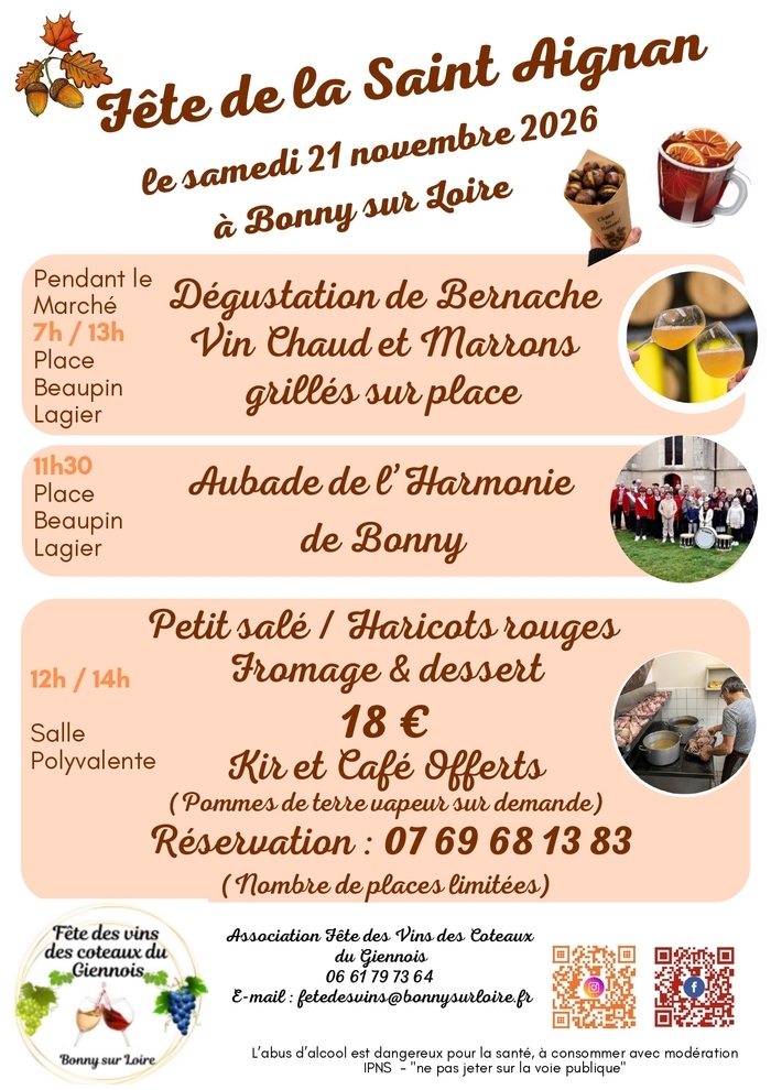 LA MAGIE DES TRADITIONS REVIENT A BONNY-SUR-LOIRE POUR
LA FETE DE LA SAINT AIGNAN LE SAMEDI 21 NOVEMBRE 2026