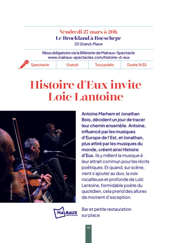 Spectacle musical "Histoire d'Eux invite Loic Lantoine" -- Printemps des Poètes
