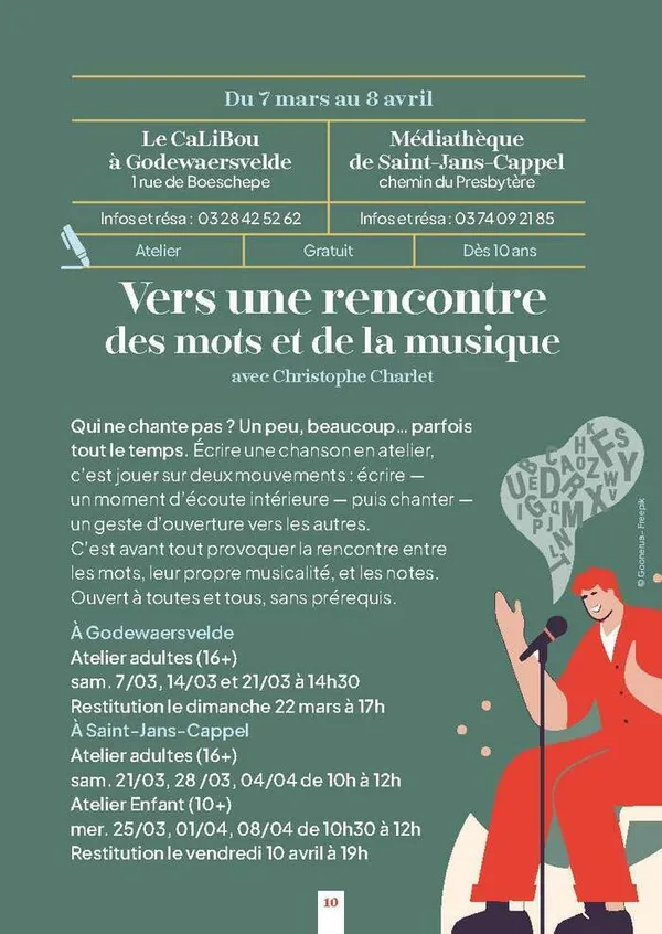 Atelier "Rencontre des Mots et de la Musique" -- Printemps des Poètes à Godewaersvelde