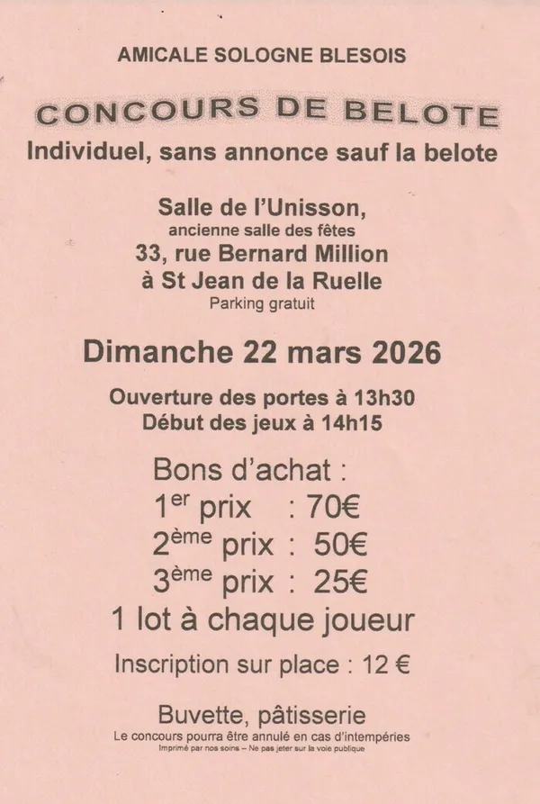 Concours de belote individuel sans annonce