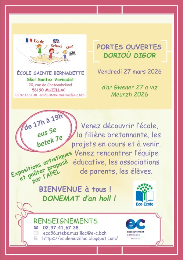 Portes ouvertes École Sainte Bernadette à MUZILLAC