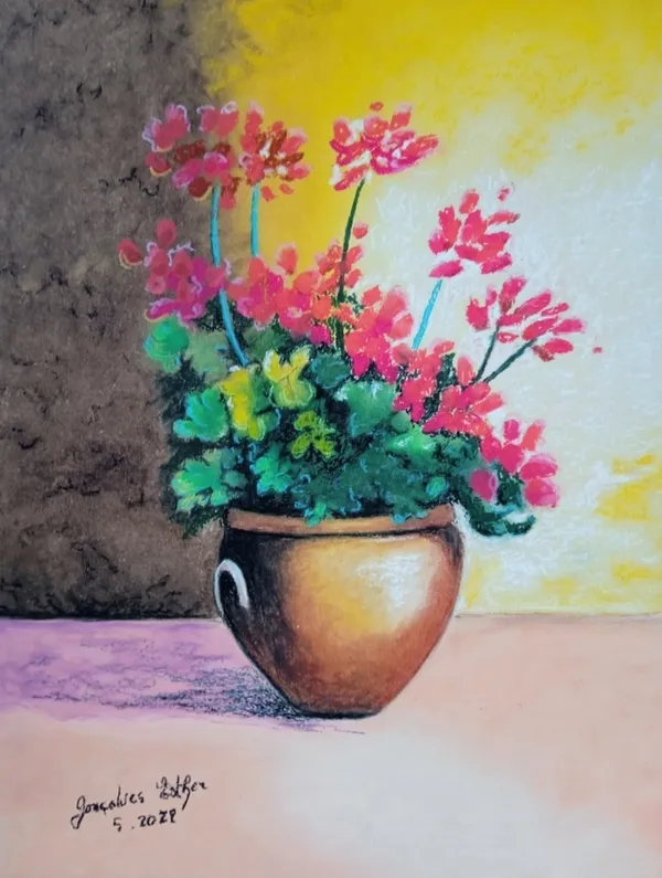 Composition florale au pastel à l'huile