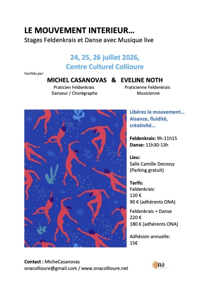 LE MOUVEMENT INTERIEUR…
Stages Feldenkrais et Danse avec Musique live