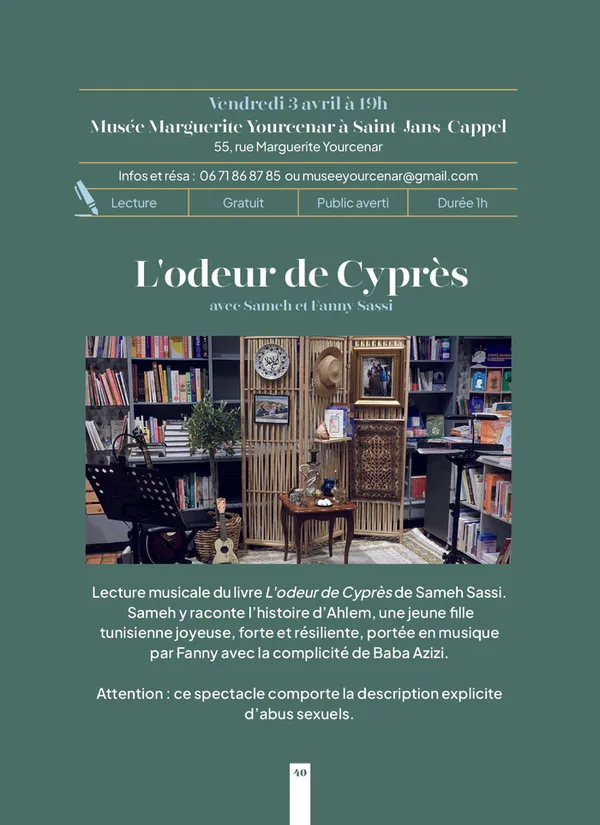 Lecture "L'odeur de Cyprès" -- Printemps des Poètes