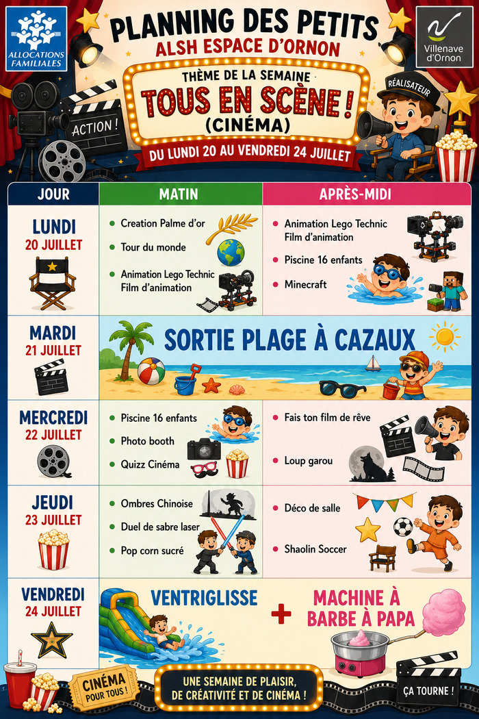 Planning des Petits du 20 au 24 juillet