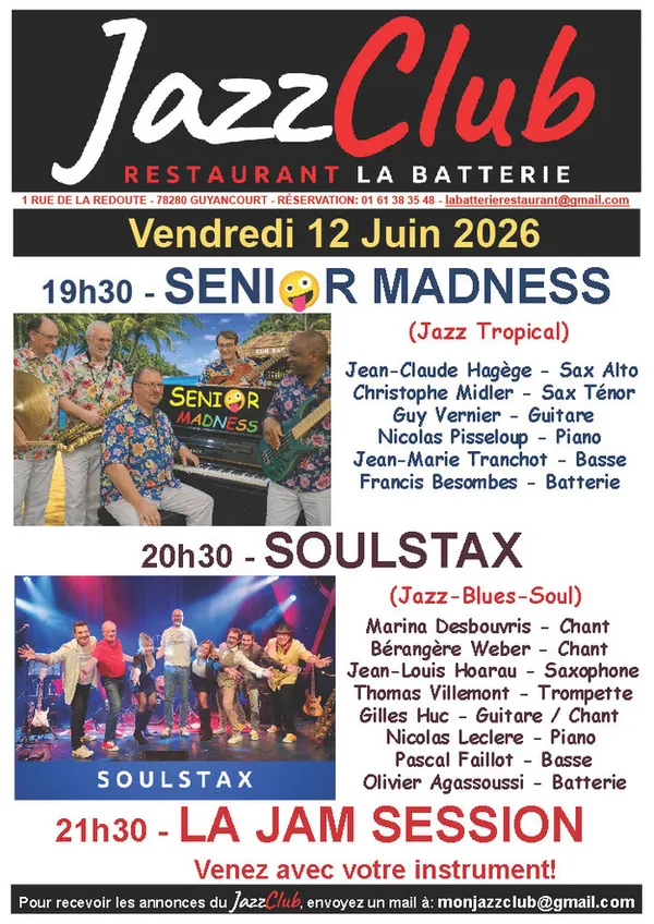 JAZZCLUB DU RESTAURANT LA BATTERIE A GUYANCOURT - VENDREDI 12 JUIN 2026 - DEBUT DU CONCERT A 19H30