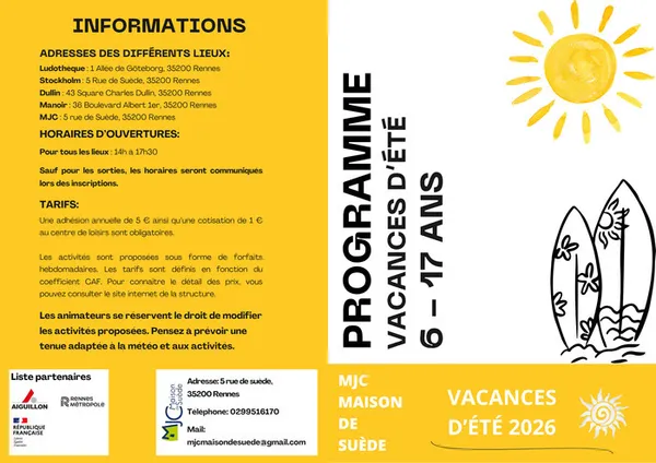 ☀️ Le programme des vacances d’été du mois de juillet est disponible pour les jeunes de 6 à 17 ans !