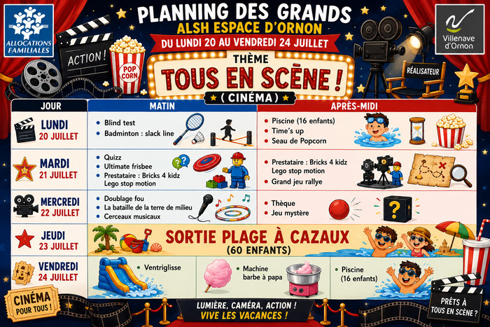 Planning des Grands du 20 au 24 juillet