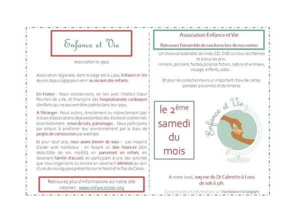 L'association Enfance et Vie vous invite à ses Ventes de livre, CD et DVD tous les 2ème samedi du mois