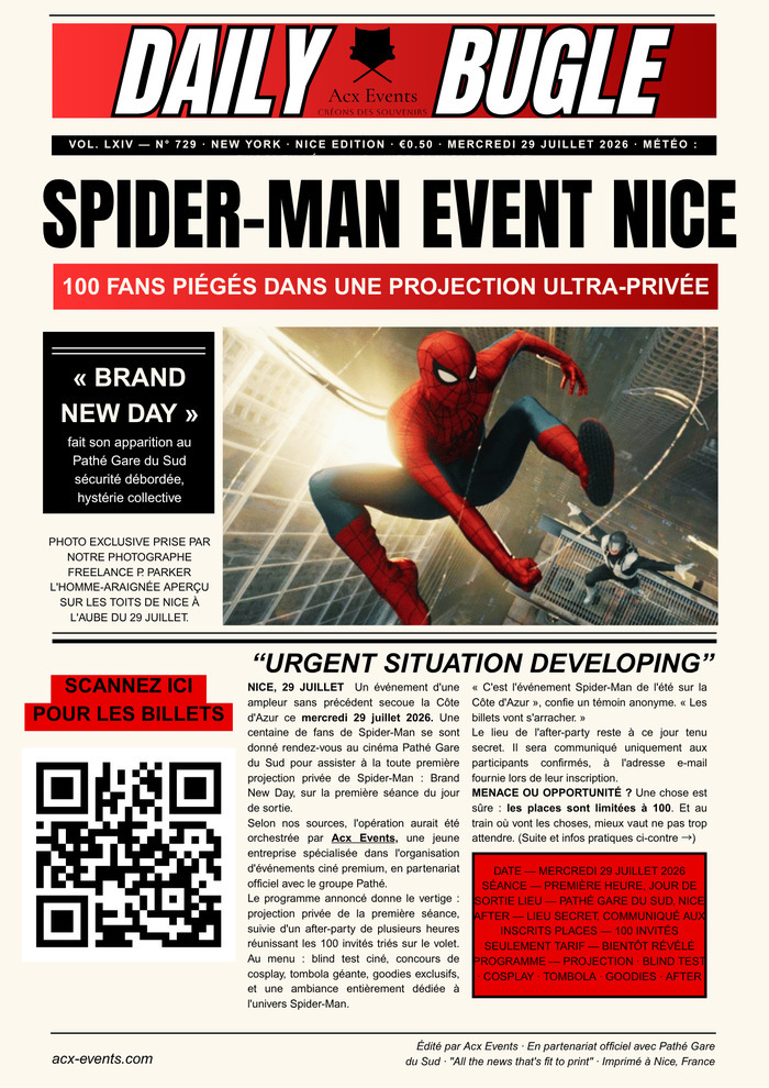 Spider-Man : Brand New Day à Nice — Journée fan : projection privée + after-party (29 juillet 2026)
