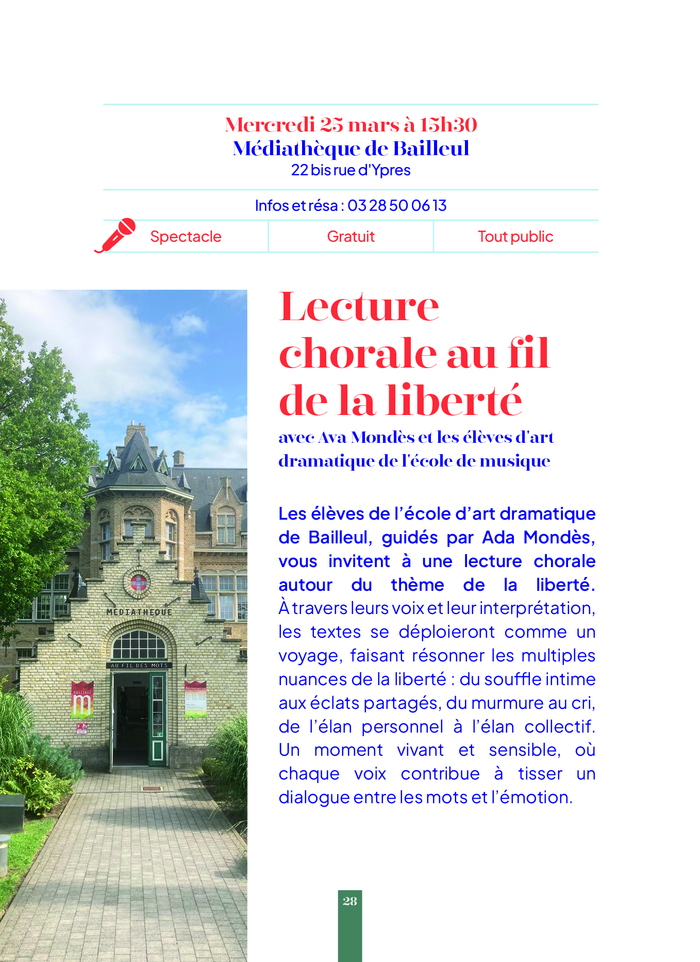 Lecture chorale "Au fil de la liberté" -- Printemps des Poètes