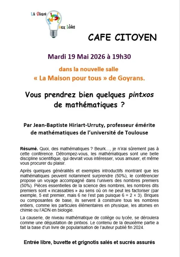 Conférence : "Vous prendrez bien quelques pintxos de mathématiques ?"