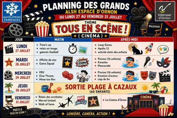 Planning des Grands du 27 au 31 juillet