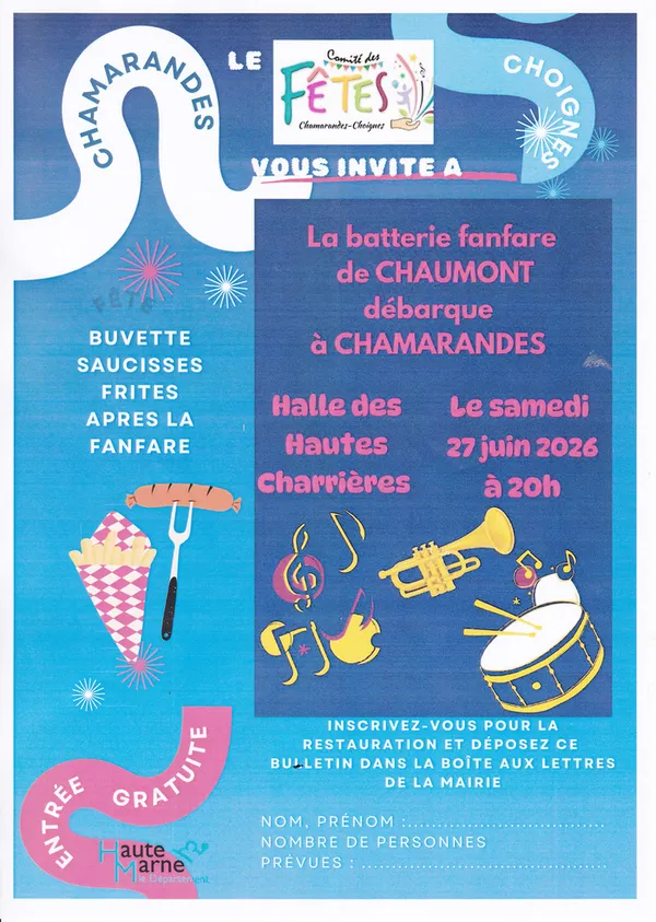 Le comité des fêtes de Chamarandes Choignes reçoit la Fanfare de Chaumont.