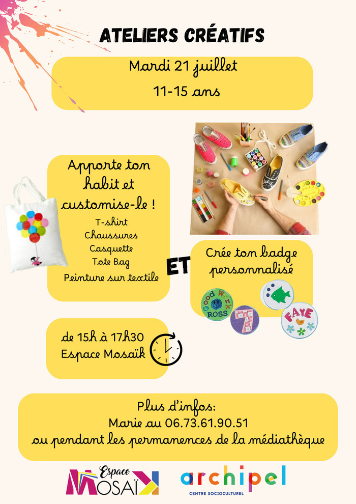 Ateliers créatifs pour les ados