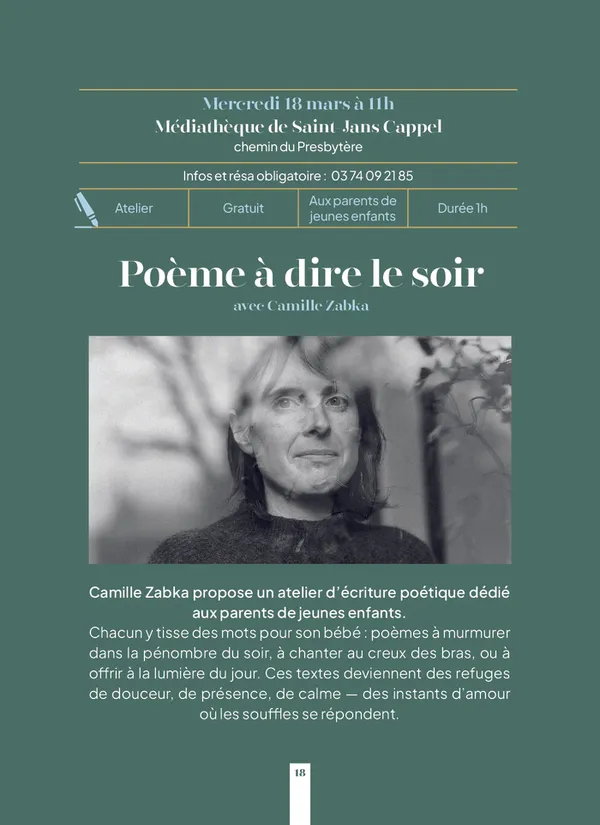 Atelier "Poème à dire le soir" -- Printemps des Poètes