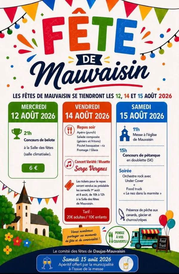 Mauvaisin en fête les 12, 14 et 15 août