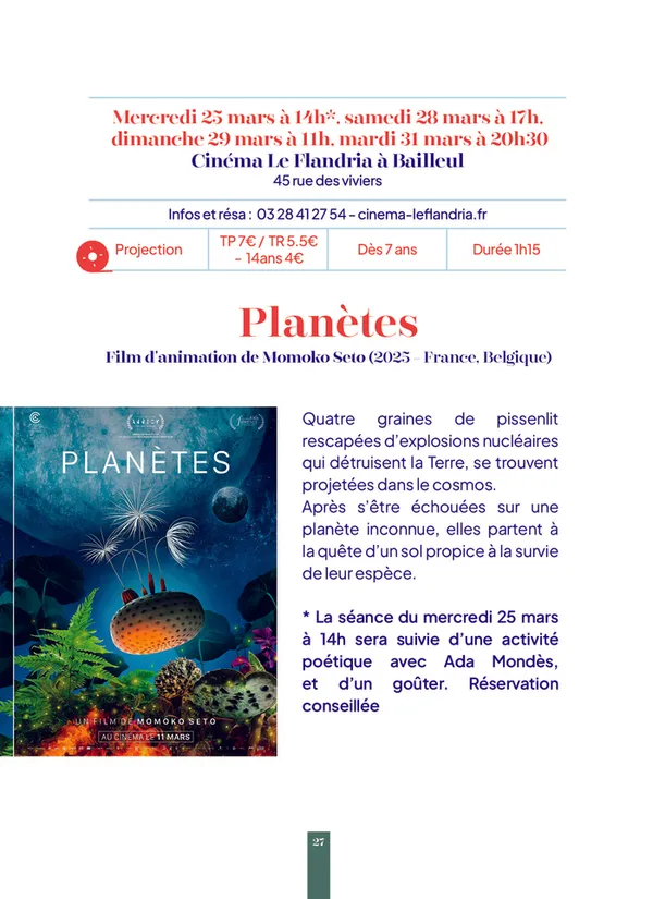 Film d'animation "Planètes" -- Printemps des Poètes