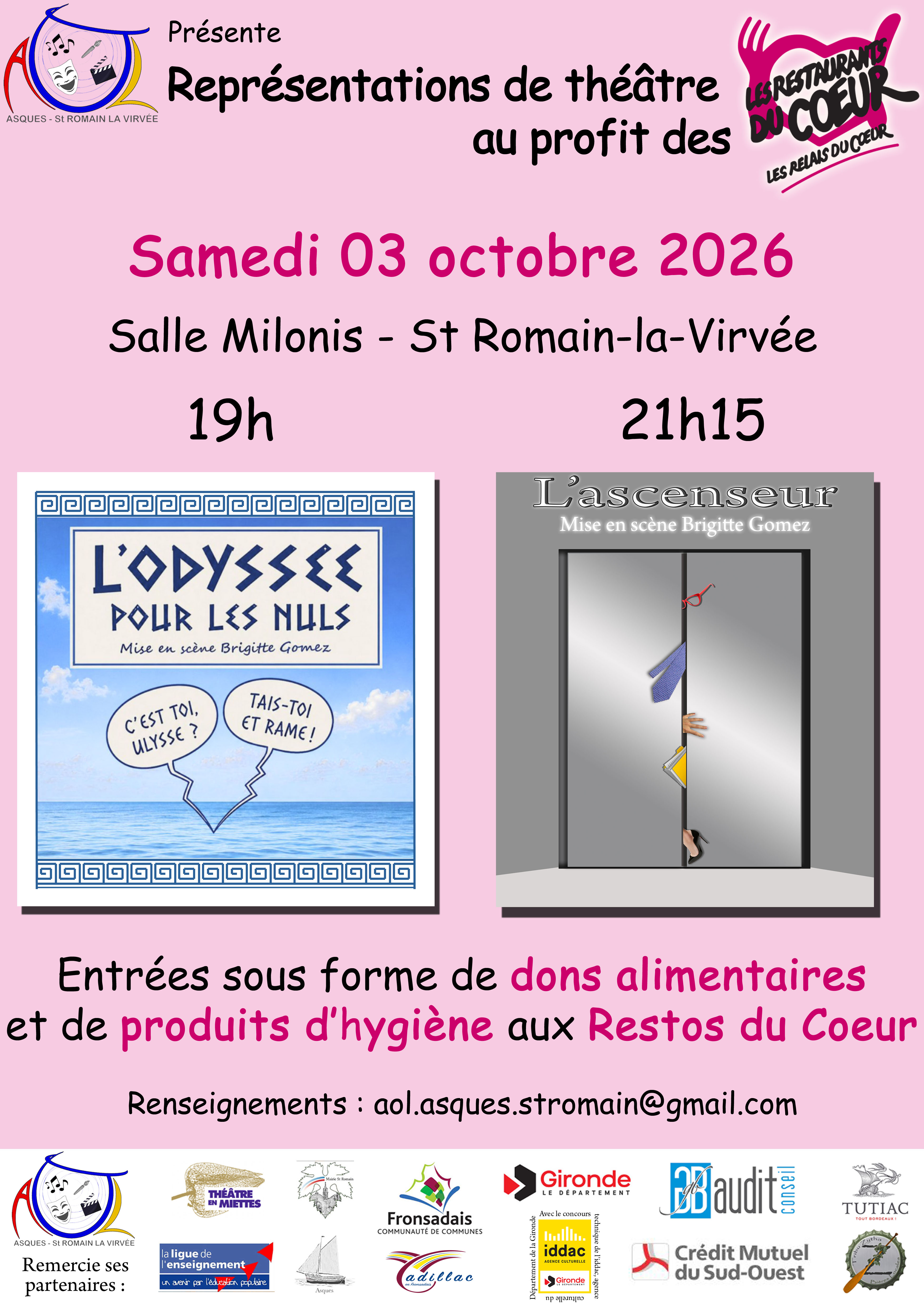 Représentations de théâtre au profit des Restos du Coeur