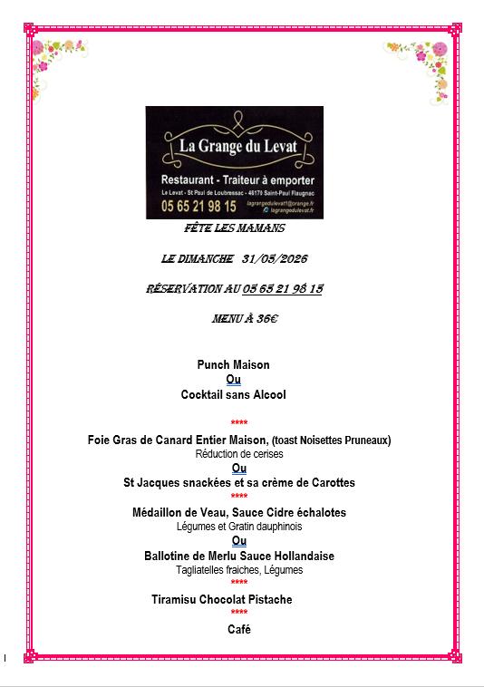 Menu de la Saint-Valentin à La Grange du Levat