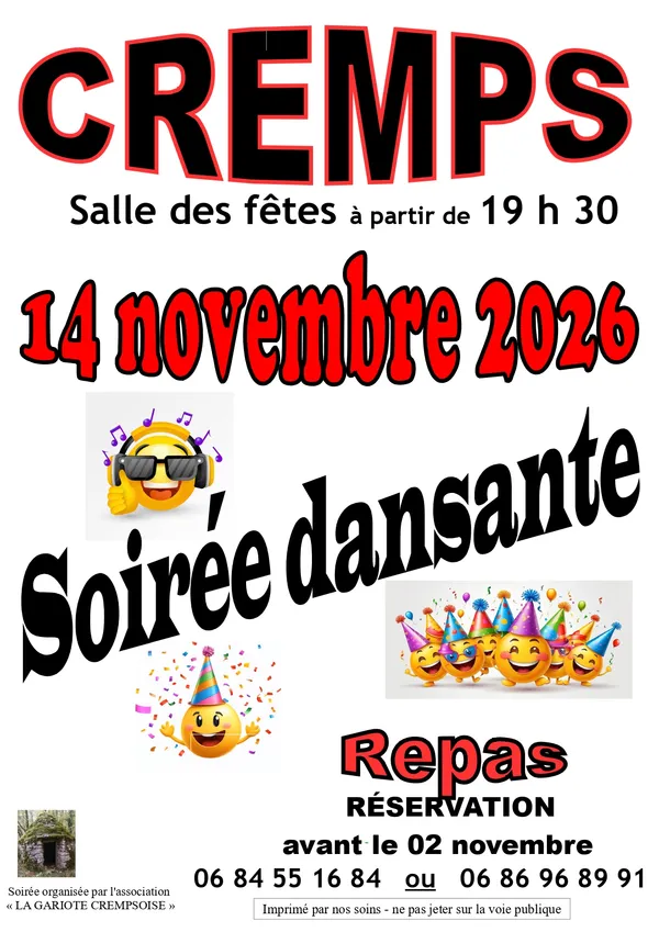 Soirée repas et dansante à Cremps