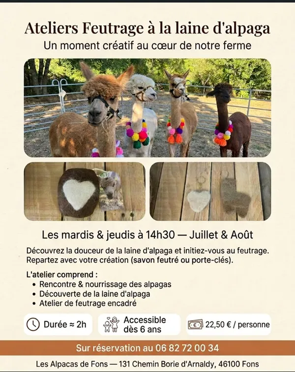 Ateliers feutrage à la ferme des Alpagas de Fons