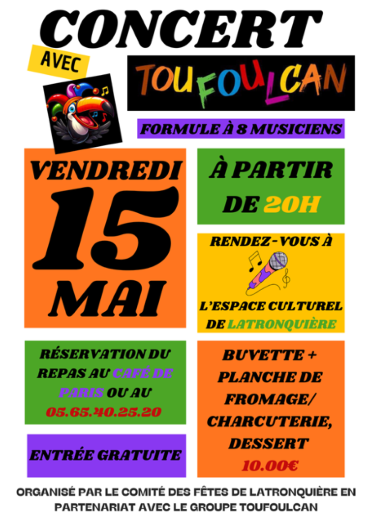 Soirée musicale par le groupe Toufoulcan à Latronquière