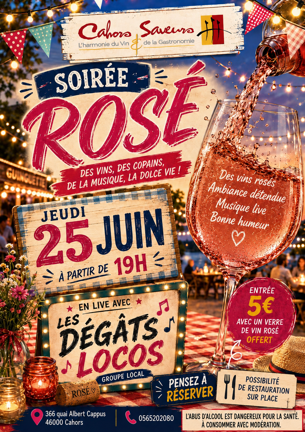 Soirée rosé et musique live chez Cahors Saveurs