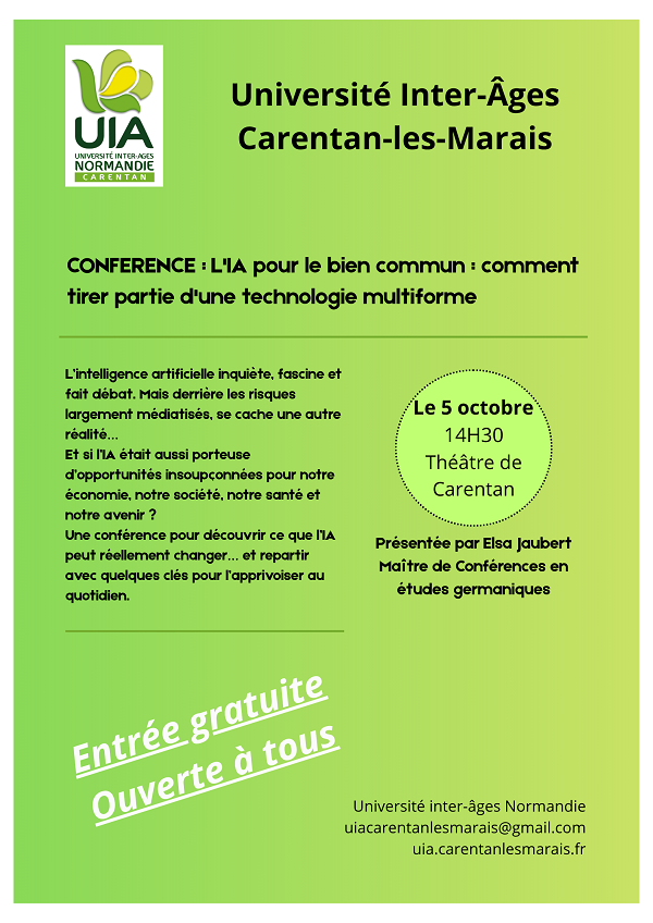 "Conférence « L’intelligence artificielle au service du bien commun »  Comment tirer parti d’une technologie multiforme ?"