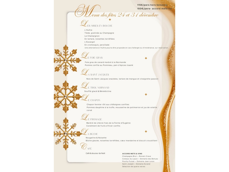 Menu de fêtes à l’Auberge du Val au Cesne