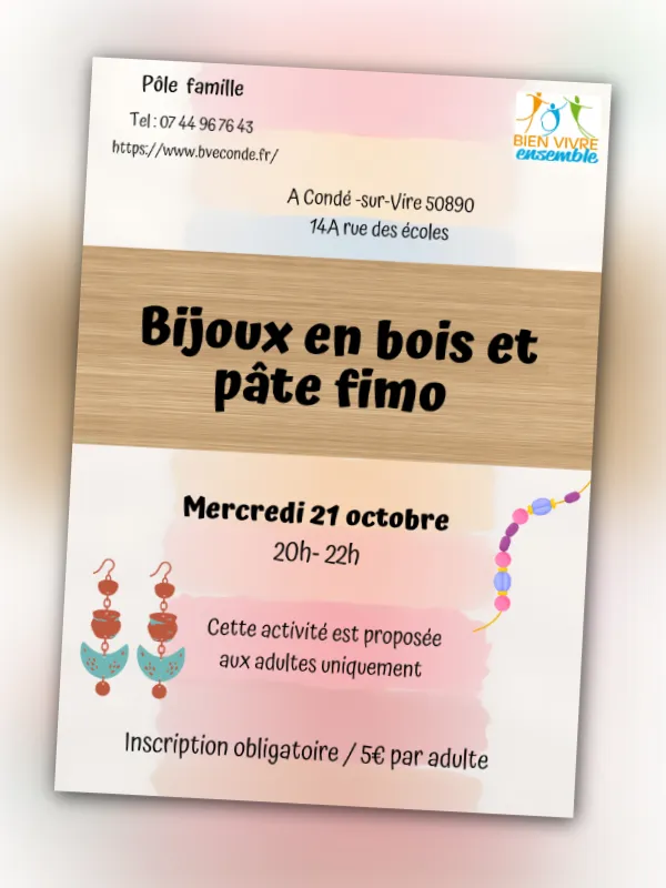 Atelier bijoux en bois et pâte fimo