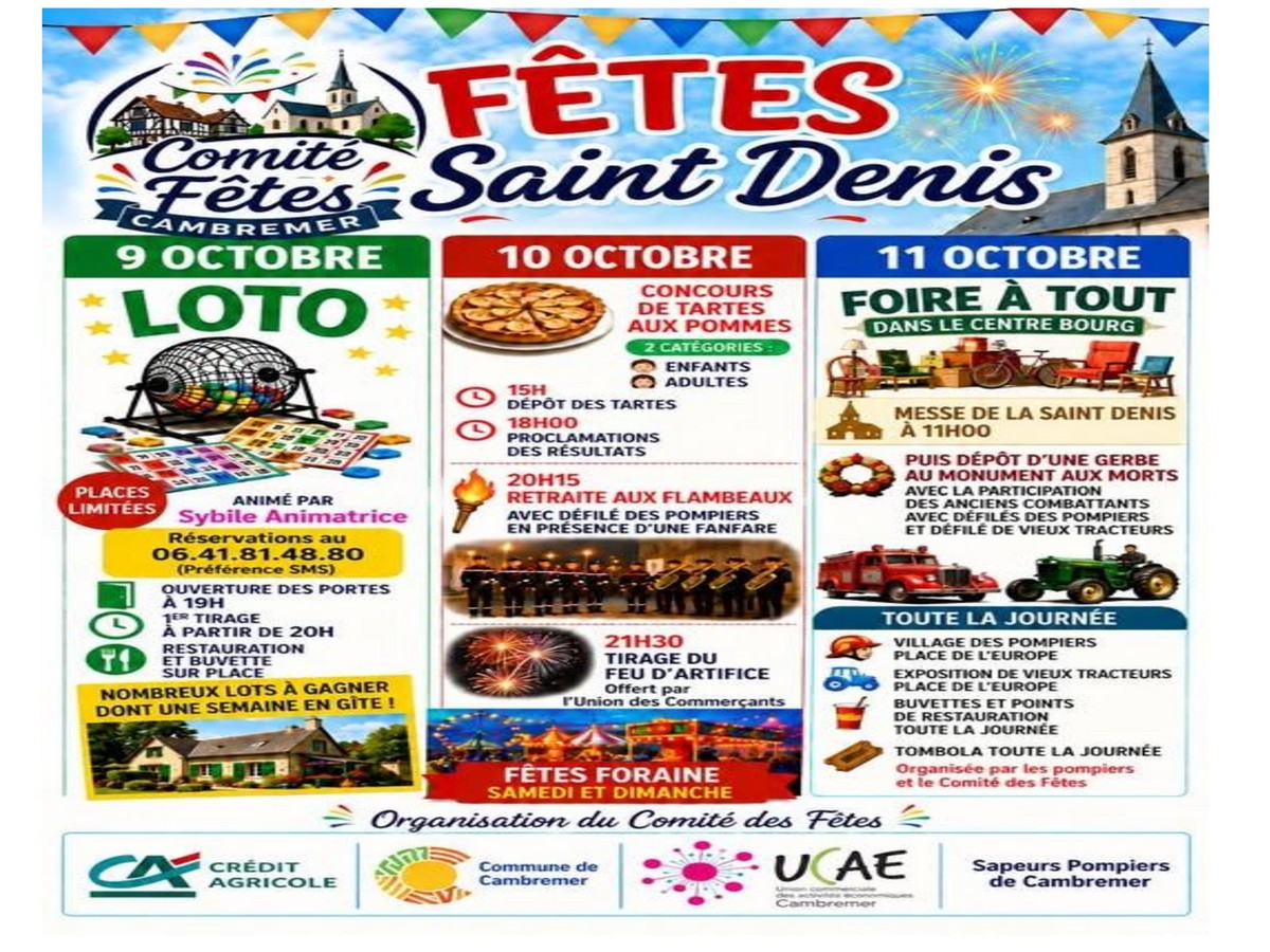 CAMBREMER FÊTE SAINT-DENIS 09, 10 et 11 OCTOBRE 2026