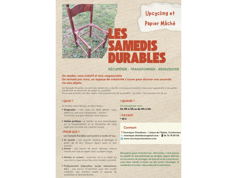 Les Samedis Durables : sensibilisation à l'Upcycling &  Papier Mâché