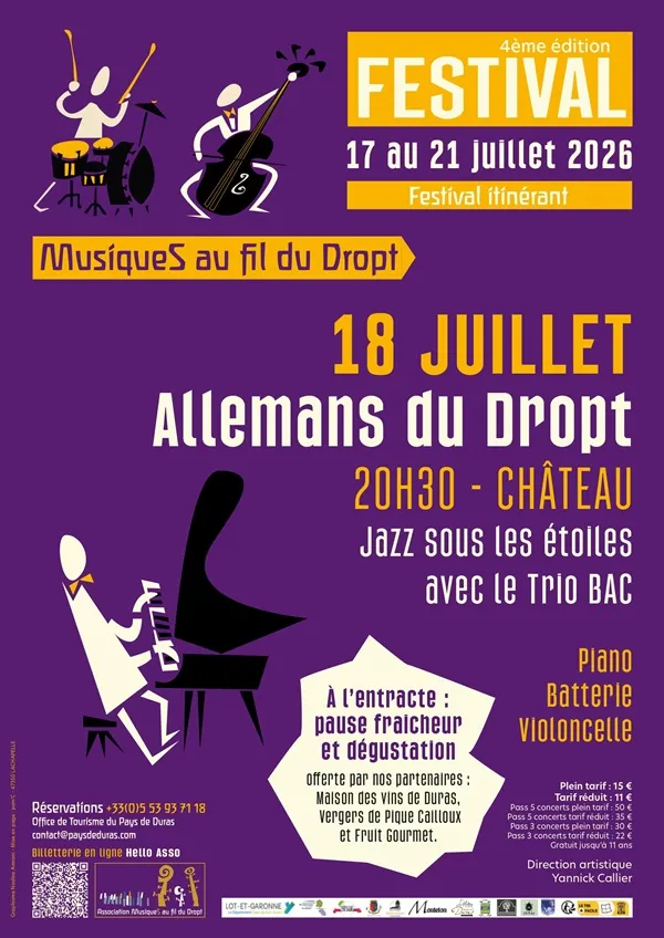 4ᵉ édition du Festival itinérant "Musiques au fil du Dropt" - Jazz sous les étoiles avec le Trio BAC