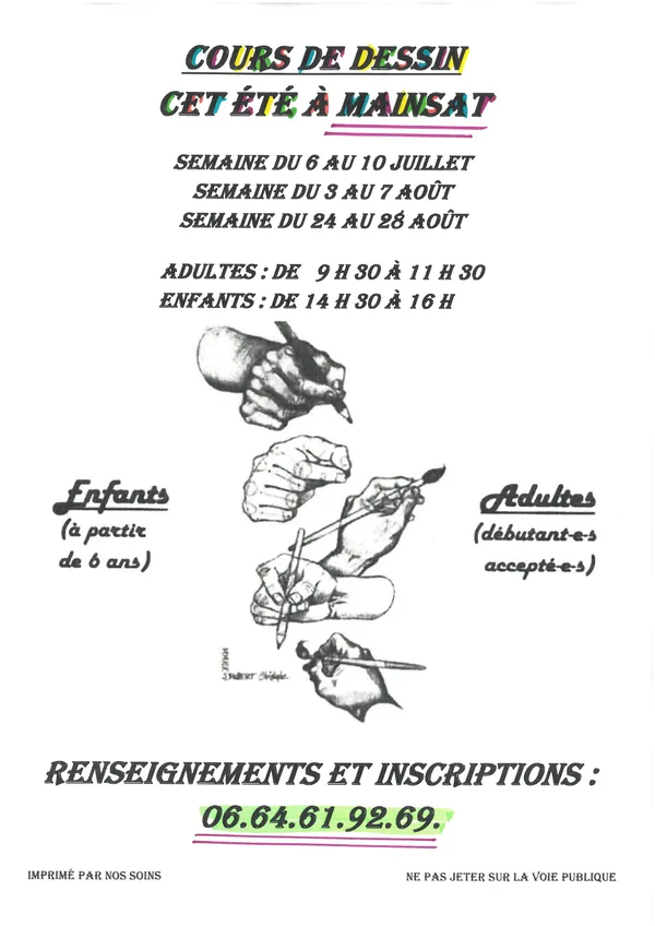 Cours de dessin cet été à Mainsat