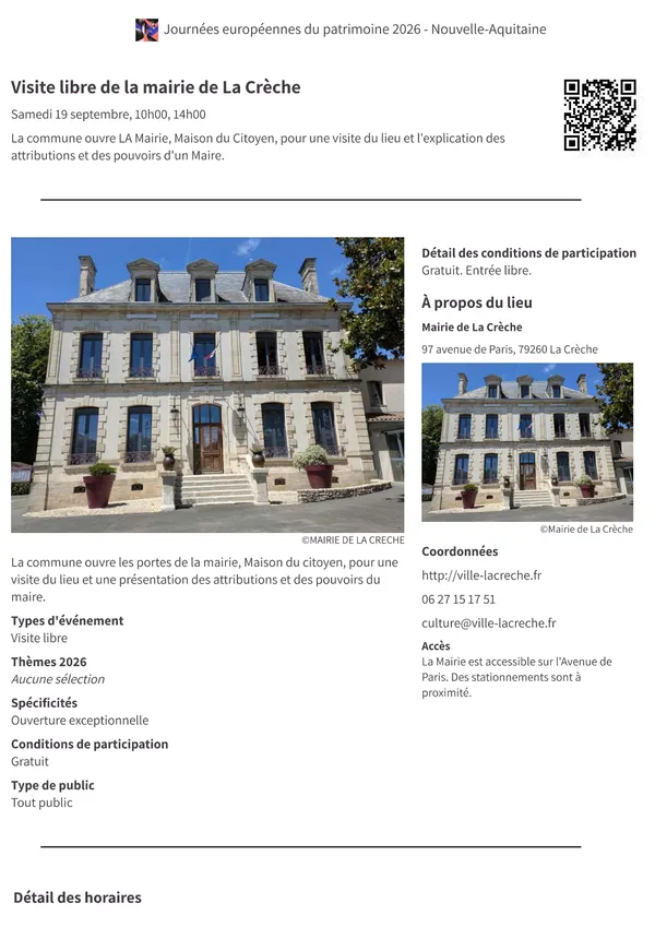 Journées du Patrimoine : Visite libre de la mairie de La Crèche