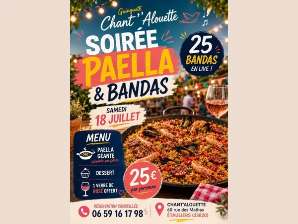 Soirée Paëlla et Bandas à  Chant'alouette