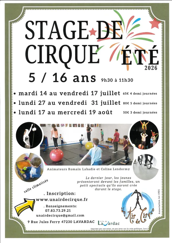 Stage de cirque été 2026