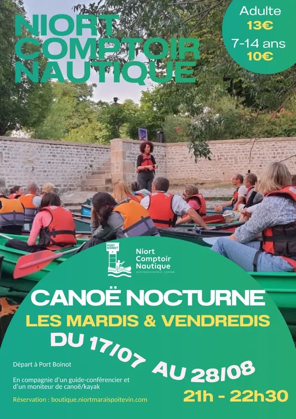 Visite guidée nocturne en canoë à Niort Comptoir Nautique