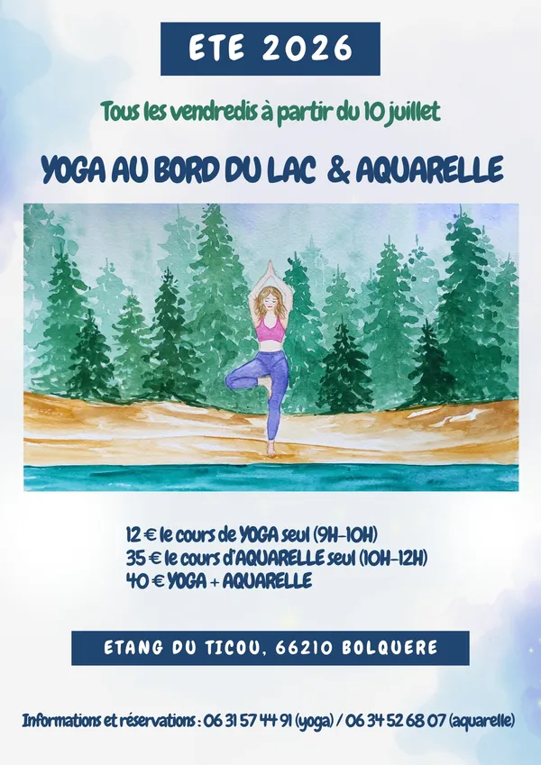 YOGA AU BORD DU LAC ET AQUARELLE