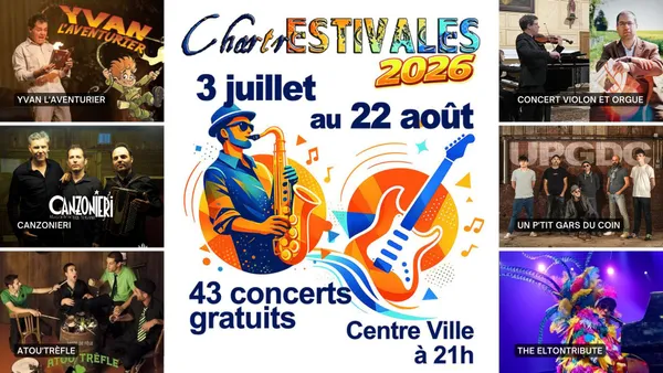 ChartrEstivales 2026 : Yvan l’aventurier ; Canzonieri ; Atou’trèfle ; Concert violon et orgue ; Un P’tit Gars du Coin ; The Eltontribute