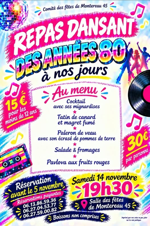 Repas dansant des années 80 à nos jours