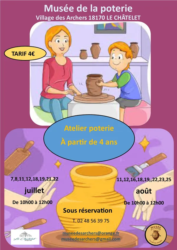 Atelier poterie enfants, en août , au musée de la poterie