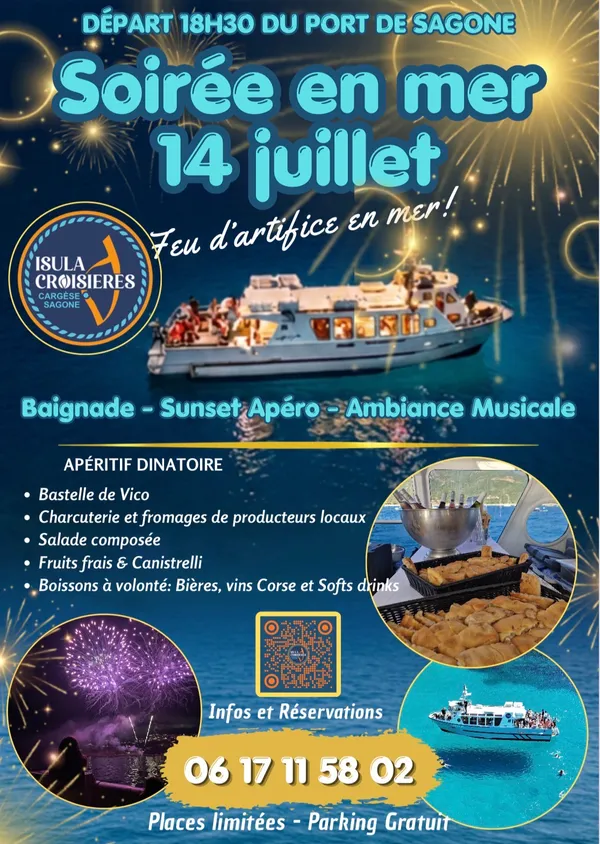SOIRÉE EN MER FEU D'ARTIFICE ISULA CROISIERES