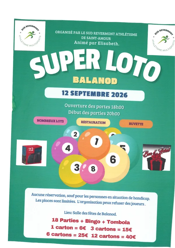 Soirée super loto avec le club d'athlétisme de Saint-Amour