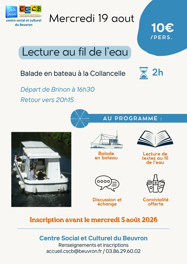 Balade en bateau, lecture au fil de l'eau.